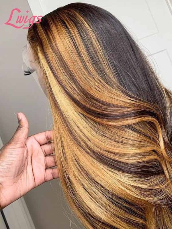 Invisible HD Lace Wig Highlight Color Glueless Wig Body Wave Style Volume Curls Brazilian Human Hair Lace Frontal Wig Lwigs402