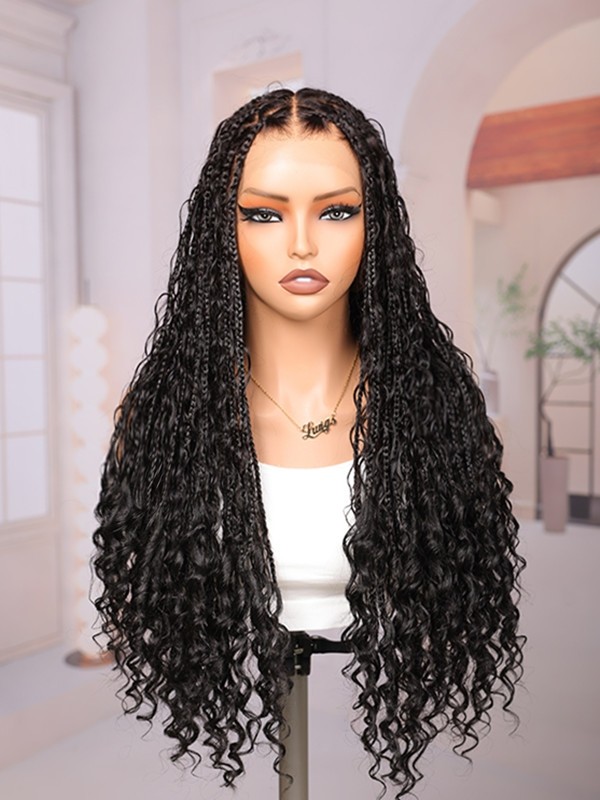 Lwigs Most-Fit Cap 180% Density Invisible Drawstring Real Skinlike HD Full Lace Knotless Long Braided Wig UD03