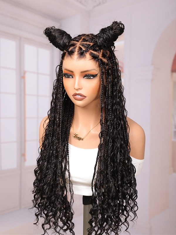 Lwigs Most-Fit Cap 180% Density Invisible Drawstring Real Skinlike HD Full Lace Knotless Long Braided Wig UD03