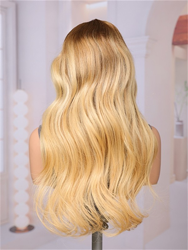 Lwigs Most-Fit Cap Ombre Blonde Color Loose Wave Glueless 11x6 Frontal Lace Wigs With Natural Hairline UD12