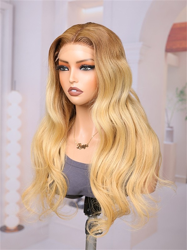 Lwigs Most-Fit Cap Ombre Blonde Color Loose Wave Glueless 11x6 Frontal Lace Wigs With Natural Hairline UD12