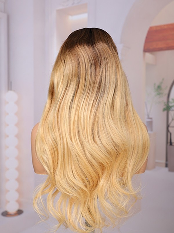 Lwigs Most-Fit Cap Bleached Single Knots Ombre Blonde Highlight Loose Wave Glueless 11x6 Frontal Lace Wigs UD22