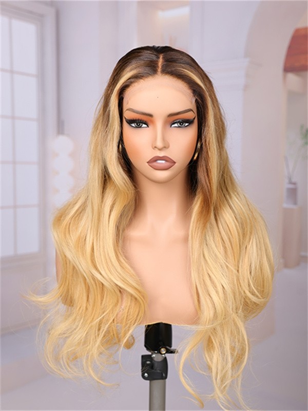 Lwigs Most-Fit Cap Ombre Blonde Color Loose Wave Glueless 11x6 Frontal Lace Wigs With Natural Hairline UD12