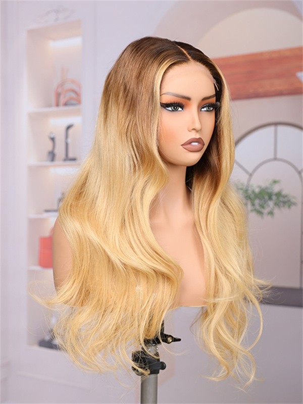 Lwigs Most-Fit Cap Ombre Blonde Color Loose Wave Glueless 11x6 Frontal Lace Wigs With Natural Hairline UD12