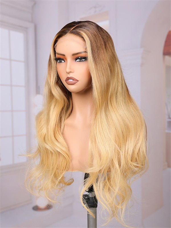 Lwigs Most-Fit Cap Ombre Blonde Color Loose Wave Glueless 11x6 Frontal Lace Wigs With Natural Hairline UD12