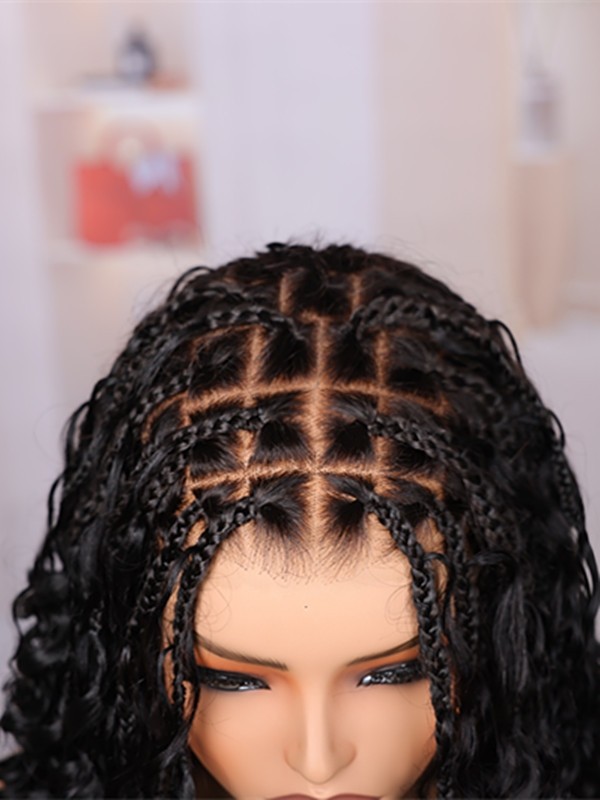 Lwigs Most-Fit Cap Knotless Natural Black Color Braided Middle Length Bob Real Skinlike HD Full Lace Wigs UD13