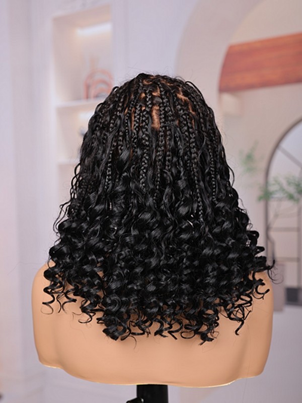 Lwigs Most-Fit Cap Knotless Natural Black Color Braided Middle Length Bob Real Skinlike HD Full Lace Wigs UD13