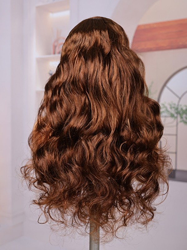 Lwigs Most-Fit Cap Chocolate Brown #4A Body Wave Versatile Styling C-Part 11x6 Lace Frontal Wigs UD14