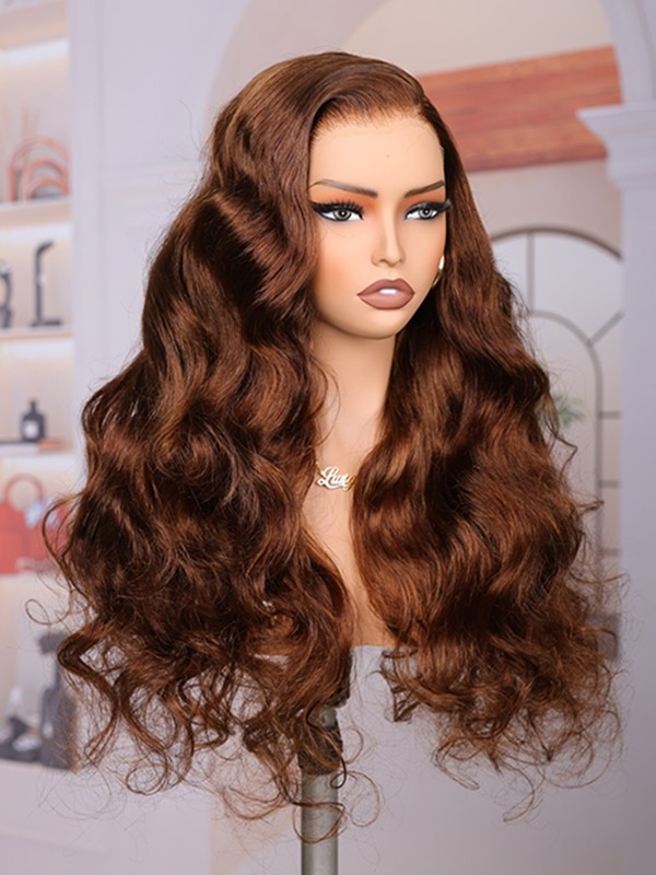 Lwigs Most-Fit Cap Chocolate Brown #4A Body Wave Versatile Styling C-Part 11x6 Lace Frontal Wigs UD14