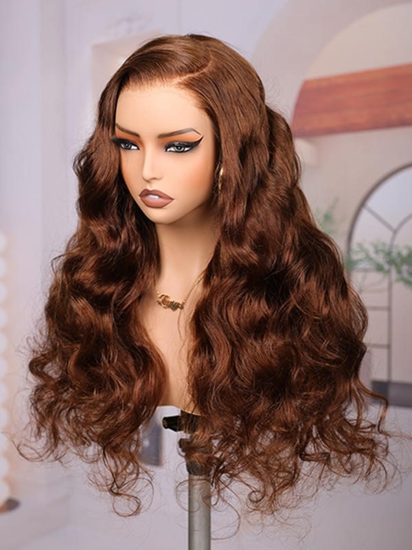 Lwigs Most-Fit Cap Chocolate Brown #4A Body Wave Versatile Styling C-Part 11x6 Lace Frontal Wigs UD14