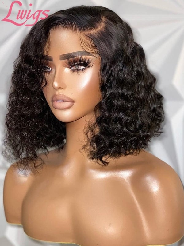 Loose Wave Curly Brazilian Human Hair With Side Part 13x4 HD Front Lace Wig Pre Plucked And Bleached Lwigs388