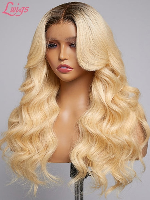 Long Hair Body Wave T4/613 Blonde Ombre Color Pre-Plucked Hairline Transparent Lace 13x4 Lace Front Wigs Lwigs294
