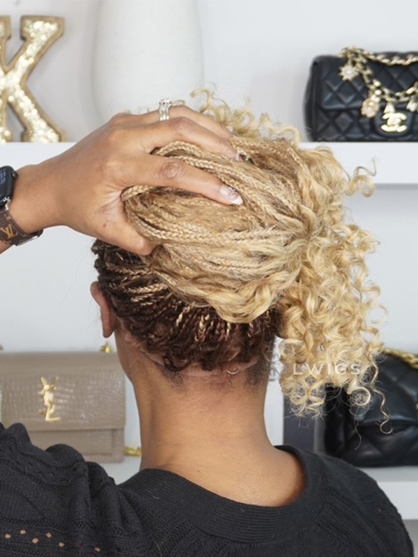 Lwigs Most-Fit Cap Ombre Blonde Color Knotless Boho Curls Braided HD Full Lace Wigs With Baby Hair UD17