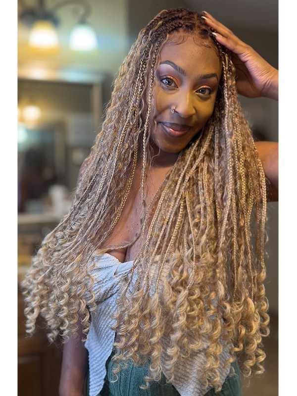 Lwigs Most-Fit Cap Ombre Blonde Color Knotless Boho Curls Braided HD Full Lace Wigs With Baby Hair UD17