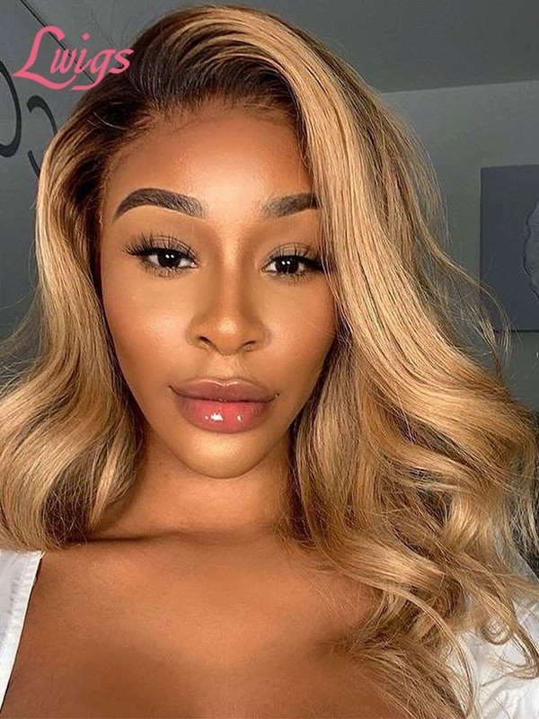 Ginger Brown Color Lace Front Wigs With Pre-plucked Hairline 100% Virgin Hair Natural Wavy Hair 6" Deep Part Ombre Wig Lwigs54