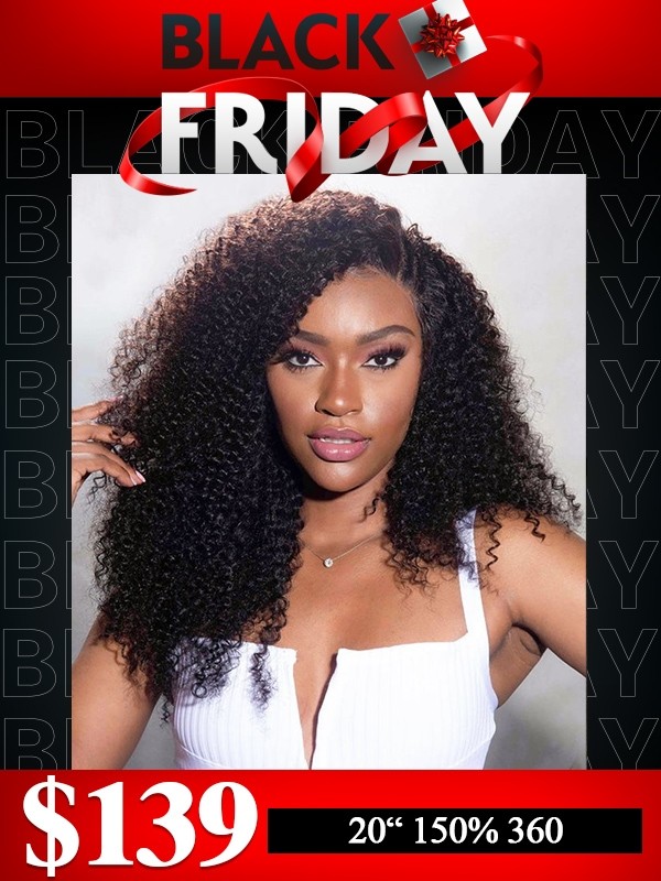 Lwigs 2024 Black Friday Sale Natural Black Color 20 Inches 150% Density African Kinky Curly Bleached Knots 360 Lace Wig RS12