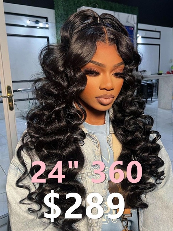 Lwigs 2025 Tax Refund Sale Loose Wave Bleached Knots 24 Inches Natural Color Wavy Invisible 360 HD Lace Wig TAX103