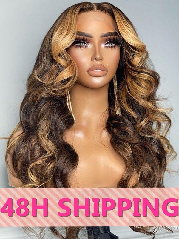 Lwigs 2025 Valentine's Day Sale 48H Shipping Wavy Highlight Color 18 Inches 150% Density Bleached Knots 13x6 Lace Front Wig NY01