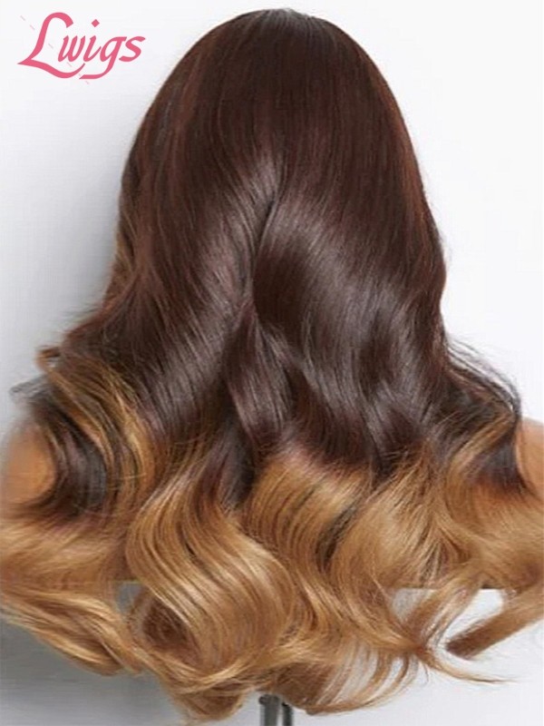 Lwigs Breathable Cap Brown Ombre Color With Highlights Wavy 8x6 Glueless Lace Wig LWX04