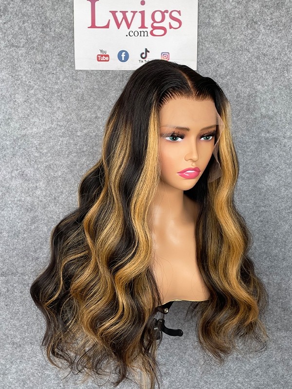 Lwigs Custom Wig Film HD Lace 13x6 Frontal Wig China Virgin Human Hair Body Wave Ombre Highlight Single Knots Pre Plucked Custom08