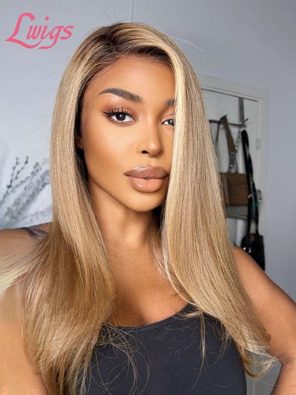 Lwigs Custom Wig Units Ash Blonde Highlight Human Hair 100% Handmade New Style Bleached Knots Lace Wig Custom04