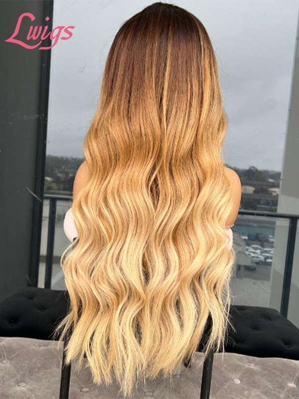Lwigs Custom Wig Units Bleached Knots Ombre Color Human Virgin Hair Pre-plucked Hairline 40 Inches Body Wave Lace Wig Custom05