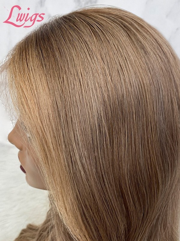 Lwigs Custom Wig Units Brown Color With Blonde Highlights Layered Bangs Human Hair Customized Full Lace Wig Custom02