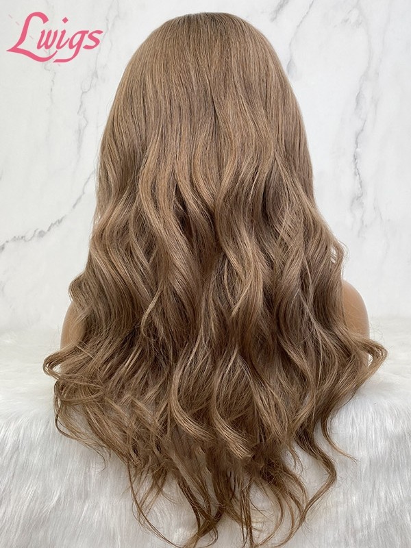 Lwigs Custom Wig Units Brown Color With Blonde Highlights Layered Bangs Human Hair Customized Full Lace Wig Custom02