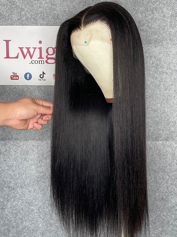 Lwigs Customized 100% Virgin Human Hair Light Yaki Straight 22 Inches 180% Density Bleached Knots Glueless 360 HD Lace Wig Custom13