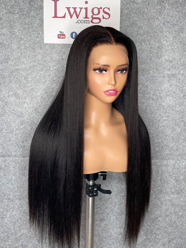 Lwigs Customized 100% Virgin Human Hair Light Yaki Straight 22 Inches 180% Density Bleached Knots Glueless 360 HD Lace Wig Custom13