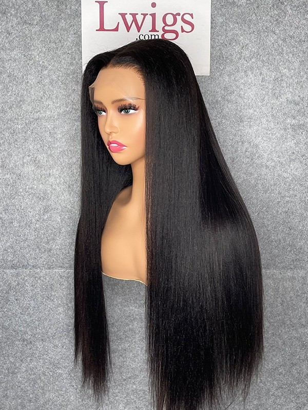 Lwigs Customized 100% Virgin Human Hair Light Yaki Straight 22 Inches 180% Density Bleached Knots Glueless 360 HD Lace Wig Custom13
