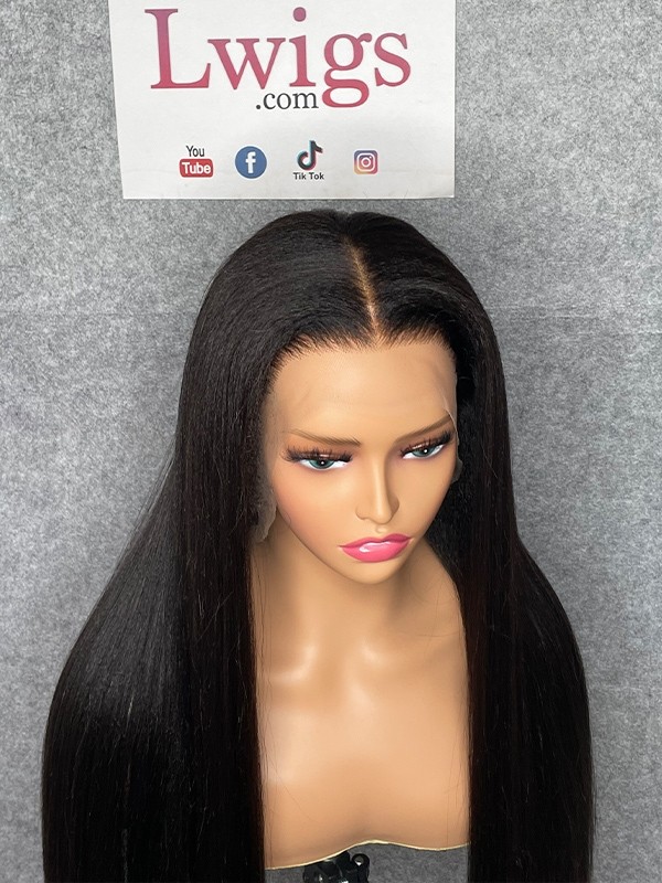 Lwigs Customized 100% Virgin Human Hair Light Yaki Straight 22 Inches 180% Density Bleached Knots Glueless 360 HD Lace Wig Custom13