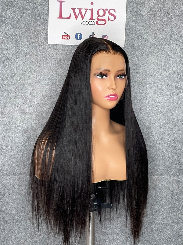 Lwigs Customized 100% Virgin Human Hair Silky Straight 20 Inches 180% Density Glueless 360 HD Lace Wig With Natural Hairline Custom14