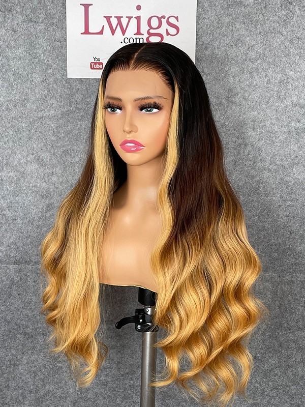 Lwigs Customized China Virgin Human Hair 22 Inches 180% Density 13x6 HD Lace Front Wig Body Wave Ombre Highlight Color Glueless Wig Custom11