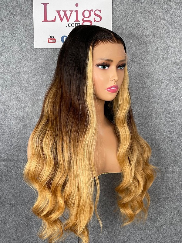 Lwigs Customized China Virgin Human Hair 22 Inches 180% Density 13x6 HD Lace Front Wig Body Wave Ombre Highlight Color Glueless Wig Custom11