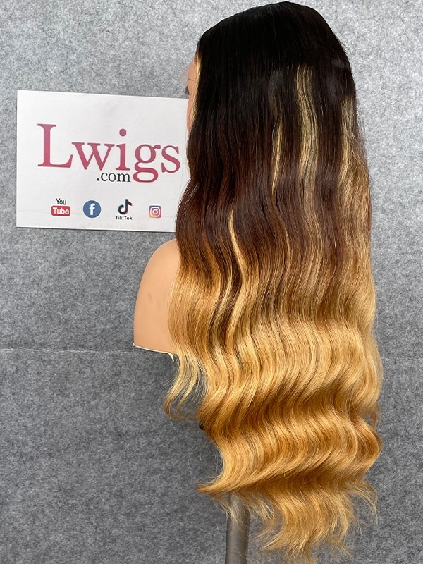 Lwigs Customized China Virgin Human Hair 22 Inches 180% Density 13x6 HD Lace Front Wig Body Wave Ombre Highlight Color Glueless Wig Custom11