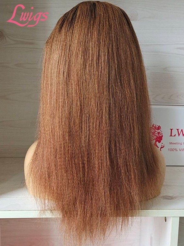 Lwigs 2024 Black Friday Sale 14 Inches Kinky Straight 250% High Density Ombre Orange Brown Color 13x6 Lace Front Wig RS01