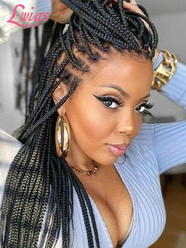 Lwigs Full Lace Knotless Real Box Braided Wig Fully Handmade Braids Wig for Women BD01