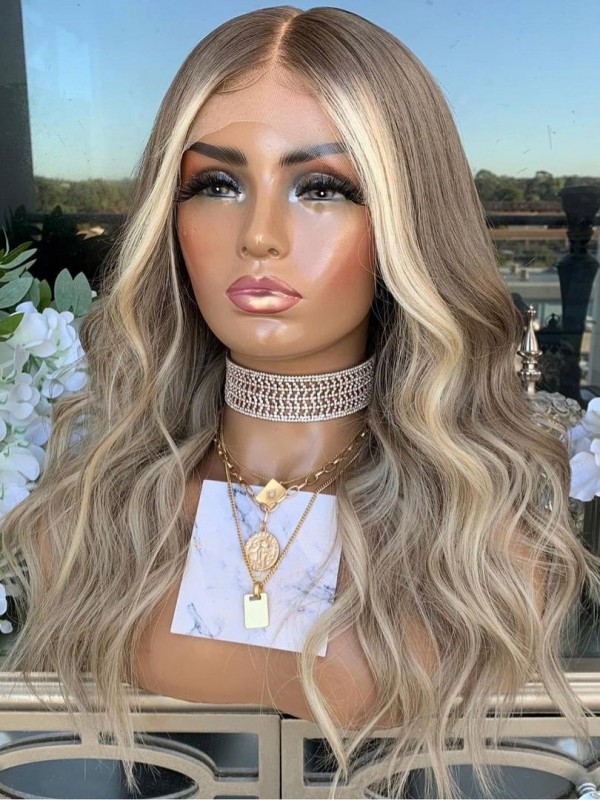 Wigs Human Hair Lace Front Brazilian 100% Virgin Hair Ombre Highlight Blonde Colored Body Wave Wig 13x4 Transparent Lace Frontal Wigs Lwigs370