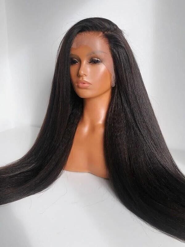 Brazilian Virgin Human Hair Light Yaki 360 Lace Wigs With Ponytail For Black Women Lwigs55