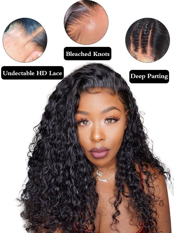180% Density Deep Curly Virgin Human Hair Wigs For Black Women Side Part  Curly Weave