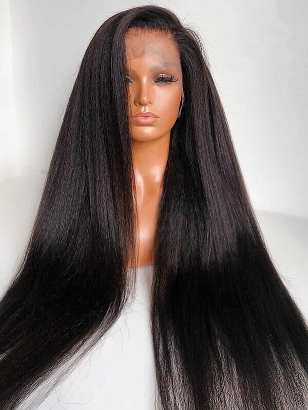 Brazilian Virgin Human Hair Light Yaki 360 Lace Wigs With Ponytail For Black Women Lwigs55