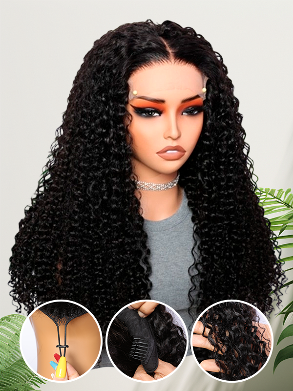 Lwigs Most-Fit 3 In 1 Half Wig Spanish Curl Quick Install Super Breathable Flip Over Curly Human Hair Wigs With Draw-string UD08