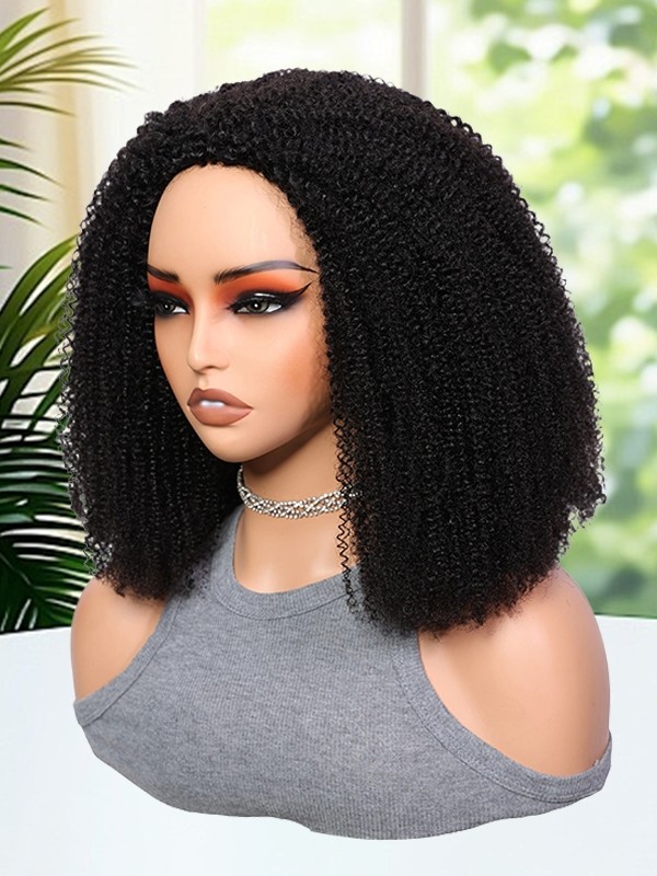 Lwigs Most-Fit Afro Kinky Curly Heavy 250% Density Put On & Go Invisible Drawstring Seamless Flip Over 3 In 1 Half Wig UD09