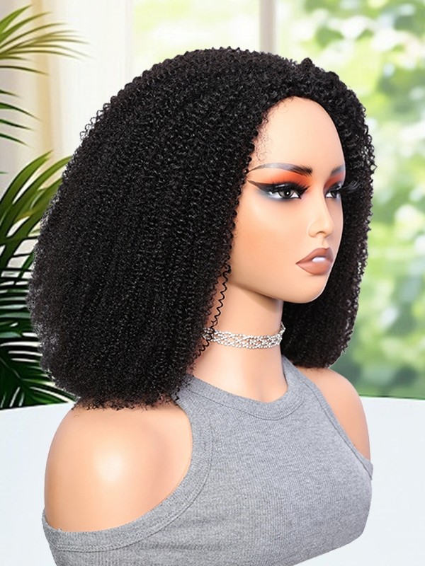 Lwigs Most-Fit Afro Kinky Curly Heavy 250% Density Put On & Go Invisible Drawstring Seamless Flip Over 3 In 1 Half Wig UD09