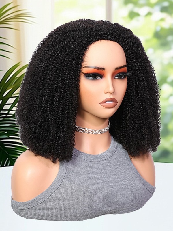 Lwigs Most-Fit Afro Kinky Curly Heavy 250% Density Put On & Go Invisible Drawstring Seamless Flip Over 3 In 1 Half Wig UD09