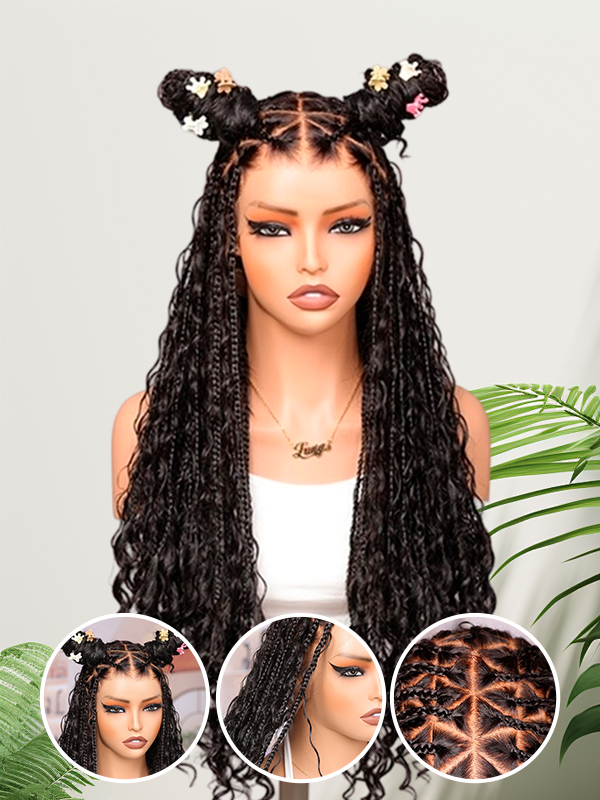 Lwigs Most-Fit Cap 180% Density Invisible Drawstring Real Skinlike HD Full Lace Knotless Long Braided Wig UD03