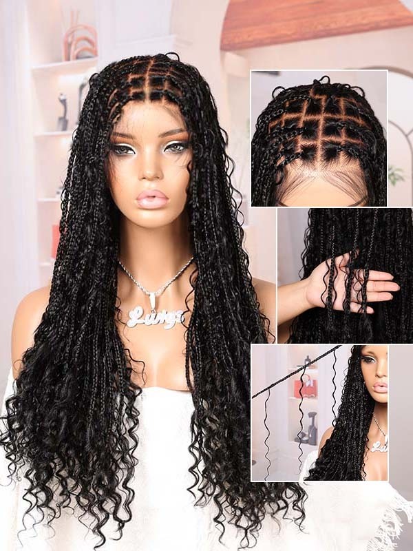 Lwigs Most-Fit Cap 180% Density Invisible Drawstring Real Skinlike HD Full Lace Knotless Long Braided Wig UD03