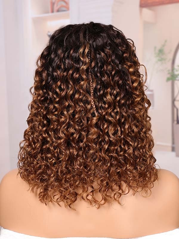 Lwigs Most-Fit Cap #1B#30 Ombre Color Boho Braided Wig Short Length Tiny Knots 5x5 HD Lace Closure Top Braids Wigs UD30