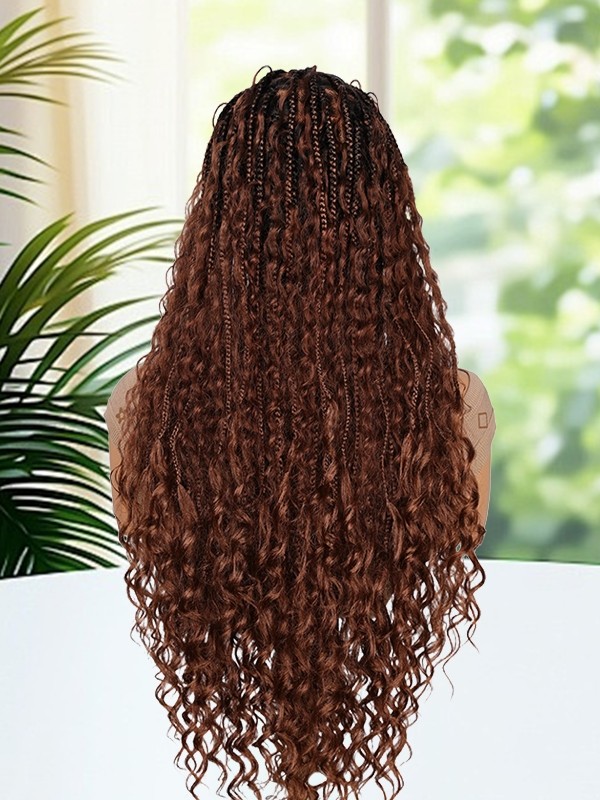 Lwigs Most-Fit Cap Beginner Friendly Pre-Braided 180% Density Ombre Brown Color Knotless HD Full Lace Wig UD05